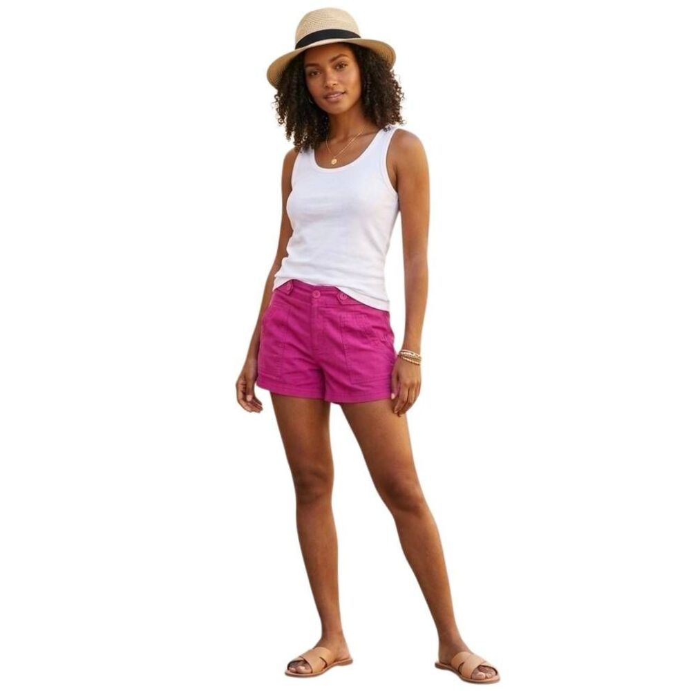 Maeve Pink Linen Blend High Rise Button Waist Utility Shorts Size 8 waist 30